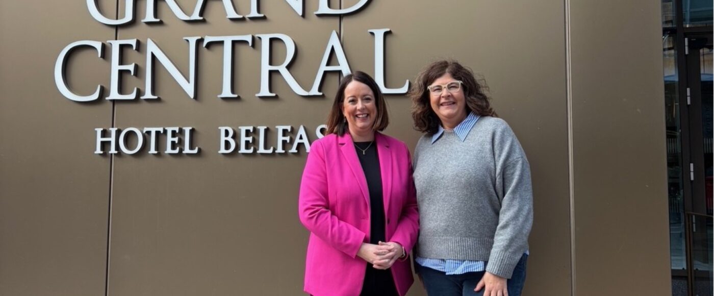 Alison and Patricia outside Grand Central Hotel Belfast