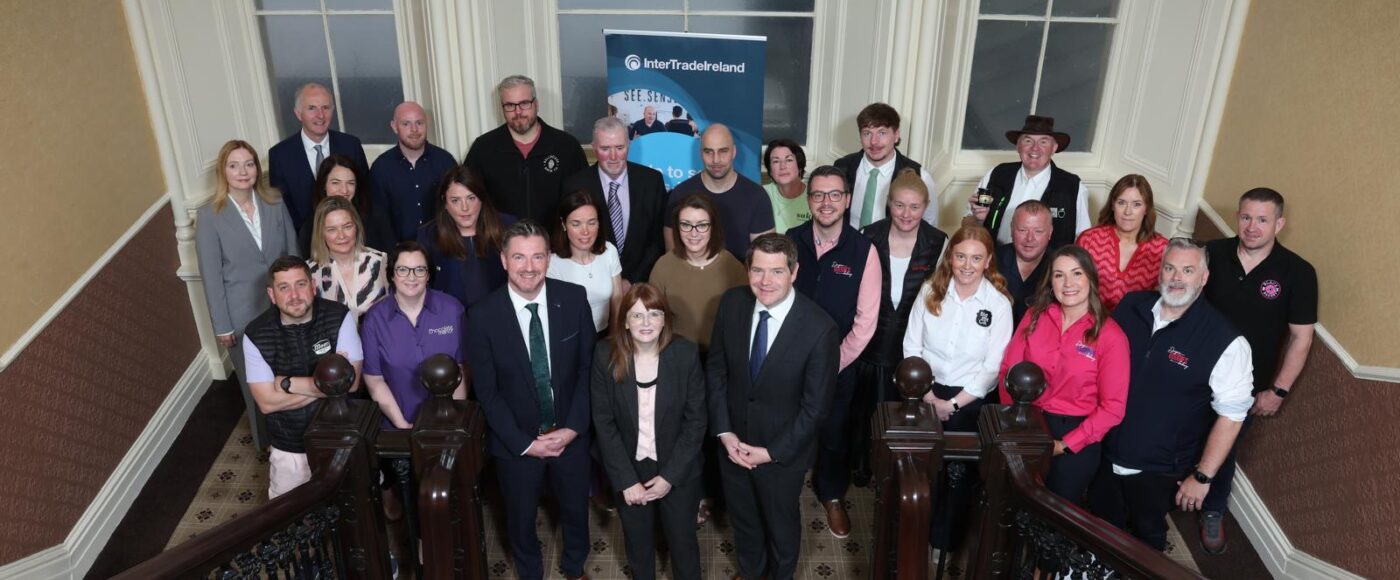 Photographed at the Royal Marine Hotel, Dun Laoghaire at the launch of InterTradeIreland’s second, cross-border trade mission, to help businesses connect with key industry representatives, are (front row, L to R) Colin McCabrey, Director of Trade at InterTradeIreland; Economy Minister, Dr Caoimhe Archibald; and Minister for Enterprise, Tourism and Employment, Peter Burke TD; and (back rows) other speakers and representatives from the 19  food and drink businesses from the North that participated in the two-day event. During the visit, the businesses attended pre-arranged sales meetings to help fast-track their efforts to identify export opportunities and trade across the island of Ireland.