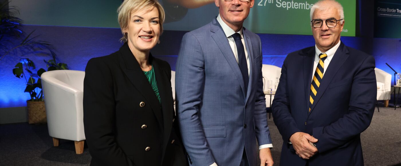 Margaret Hearty CEO Inter Trade Ireland Minister for Enterprise Simon Coveney TD and Richard Kennedy Chairman Inter Trade Ireland at the launch of the new cross border trade hub in Dublin Castle