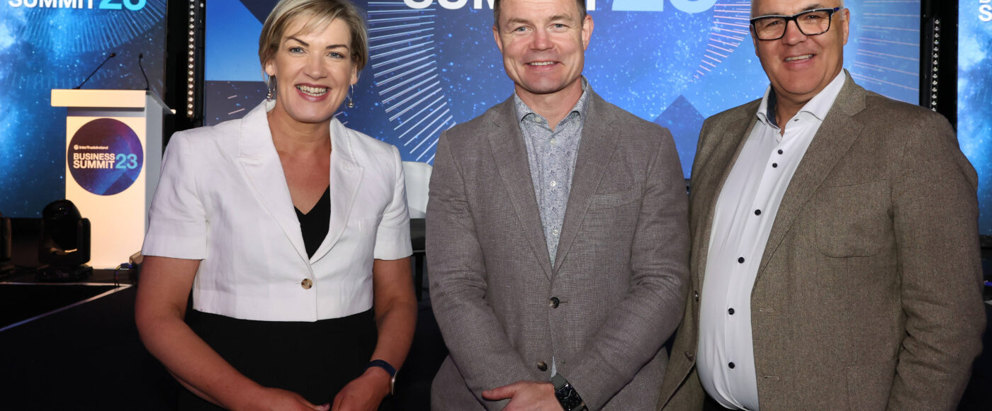 Pictured left to right is Inter Trade Ireland CEO Margaret Hearty rugby legend and entrepreneur Brian O Driscoll and Inter Trade Ireland Chairman Richard Kennedy