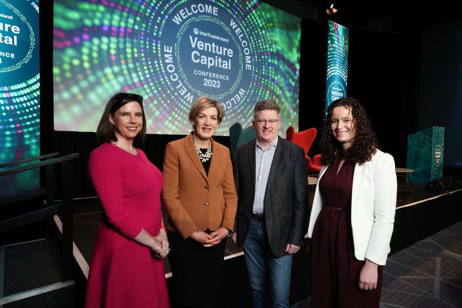 Susan Hayes Culleton Conference Host and the Positive Economist Margaret Hearty Chief Executive of Inter Trade Ireland Brian Caulfield Chair Scale Ireland and Lucy O Keeffe Chief Executive of Croi Valve