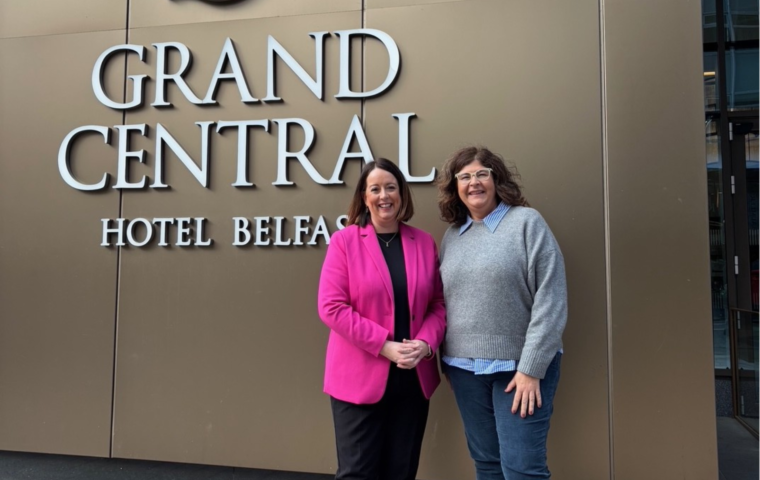 Alison and Patricia outside Grand Central Hotel Belfast